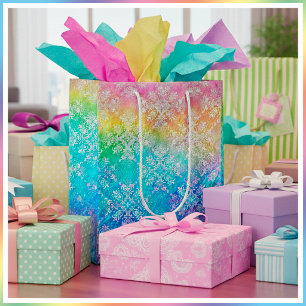 [Rainbow Damask] Elegant Colourful Soft Pastels Medium Gift Bag