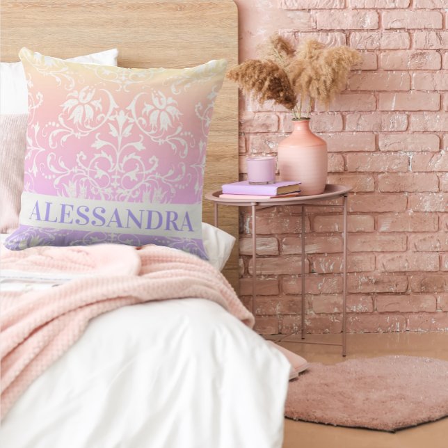 Rainbow Damask Girls Decor  Cushion (Creator Uploaded)