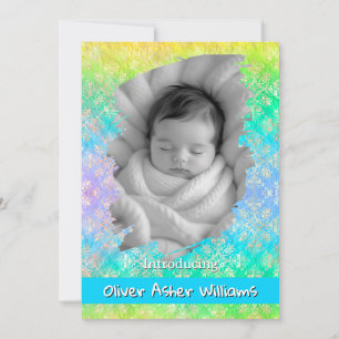 [Rainbow Damask] Soft Pastels Baby Boy Birth Announcement