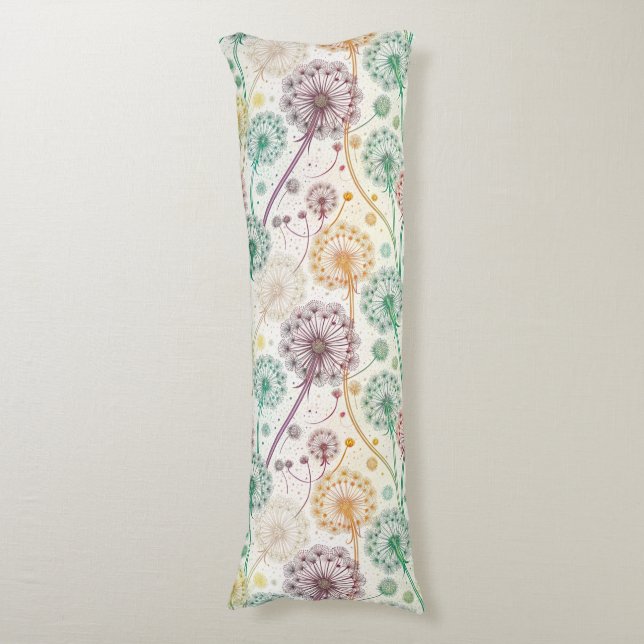 Rainbow Dandelion Breeze – Whimsical Floral Body Cushion (Front Vertical)