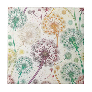 Rainbow Dandelion Breeze – Whimsical Floral Ceramic Tile