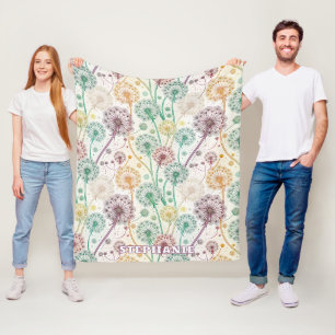 Rainbow Dandelion Breeze – Whimsical Floral Fleece Blanket