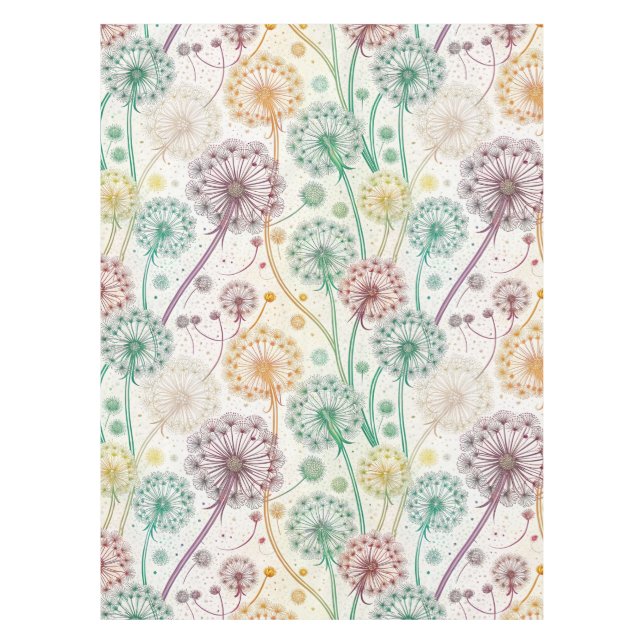 Rainbow Dandelion Breeze – Whimsical Floral Tablecloth (Front)