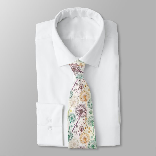 Rainbow Dandelion Breeze – Whimsical Floral Tie (Tied)
