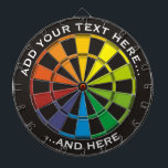 Rainbow Dartboard with custom text<br><div class="desc">Dartboard with rainbow colours and two custom text areas.</div>