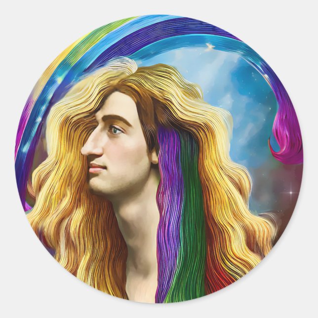 Rainbow Deity Man Of All love Fantasy Art   Classic Round Sticker (Front)