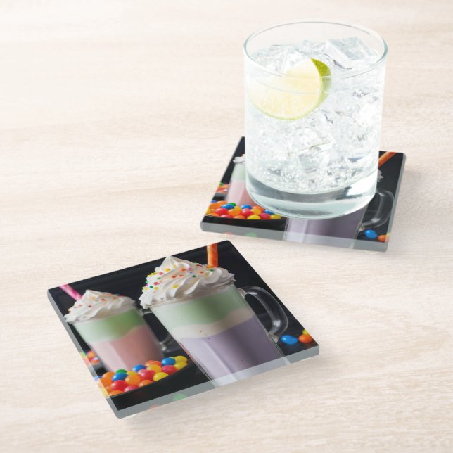 Rainbow Delight Milkshakes Glass Coaster (Angled)