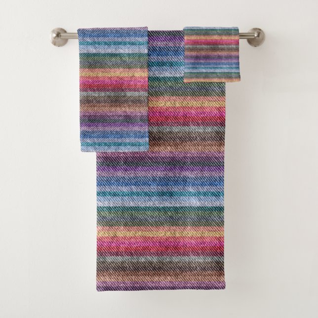 Rainbow Denim Pattern Bath Towel Set (Insitu)