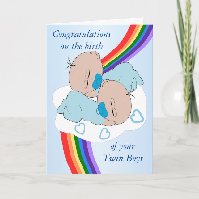 Rainbow Design Personalised Twin Boys Card (Front)