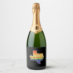 Rainbow Design Texas Map for proud LGBT+ Texan Sparkling Wine Label