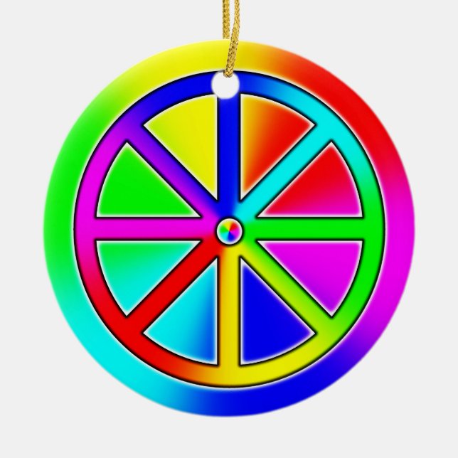 Rainbow Dharma Wheel Buddhist Ceramic Ornament (Front)