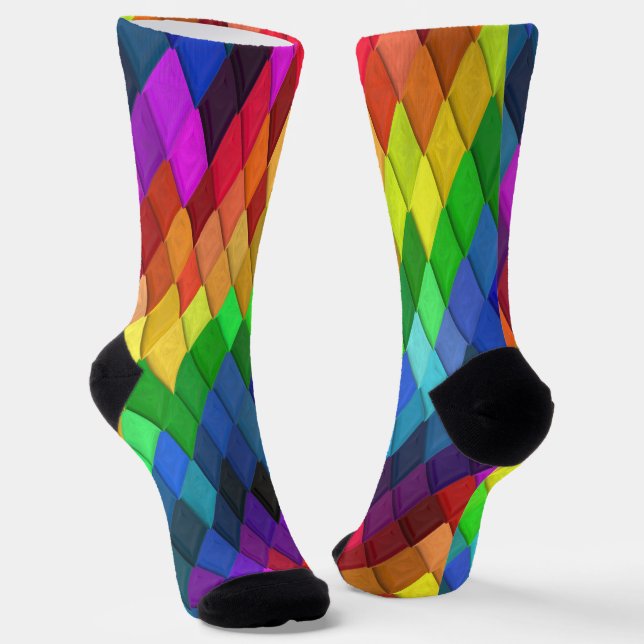 Rainbow Diamond Geometric Pattern Socks (Angled)
