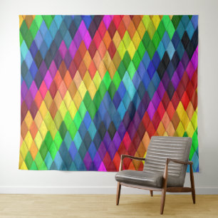 Rainbow Diamond Geometric Pattern Tapestry