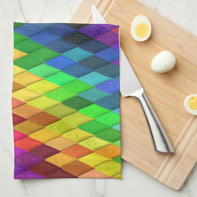 Rainbow Diamond Geometric Pattern Tea Towel (Quarter Fold)