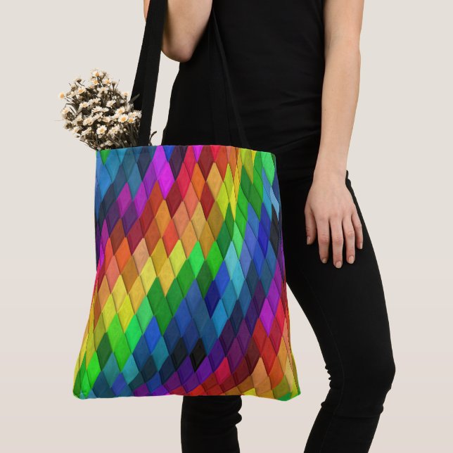 Rainbow Diamond Geometric Pattern Tote Bag (Close Up)