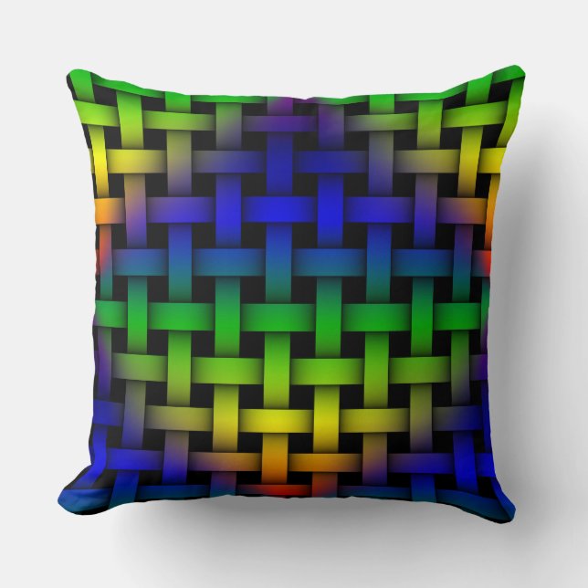 Rainbow Diamond Red Yellow Green Blue Weave Pillow (Front)