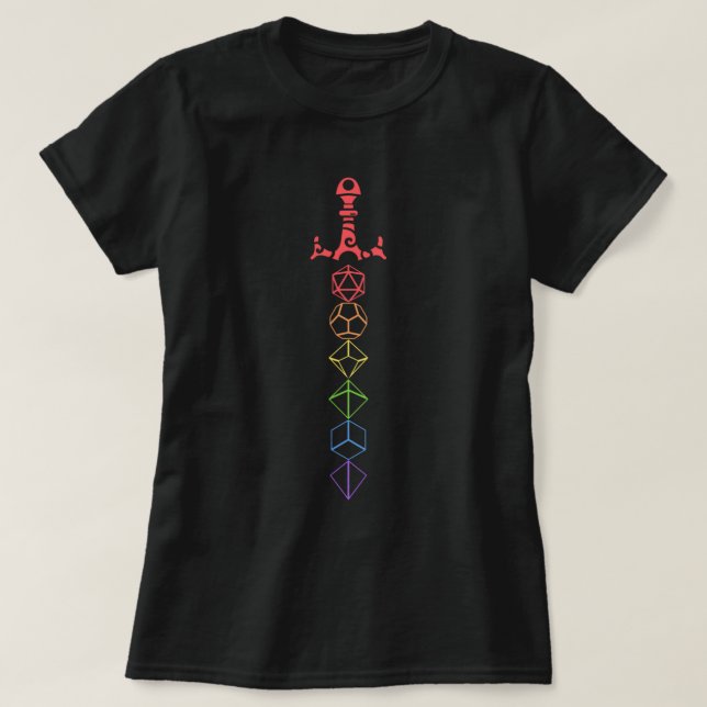 Rainbow Dice Sword Tabletop RPG Gaming  T-Shirt (Design Front)
