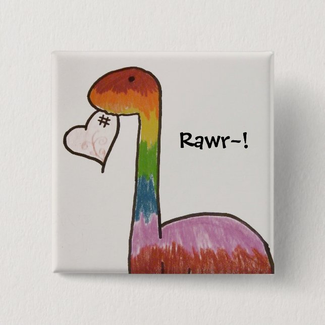 Rainbow dinosaur 15 cm square badge (Front)