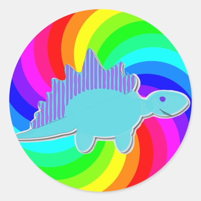 Rainbow Dinosaur Blue Stegosaurus Classic Round Sticker (Front)