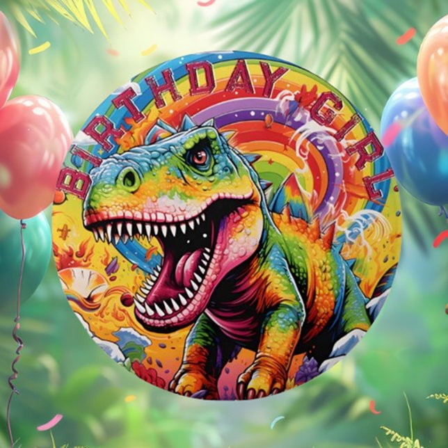 Rainbow dinosaur happy birthday Girl 7.5 Cm Round Badge (Rainbow Dinosaur Happy Birthday Girl Button - Fun & Cute!

—)