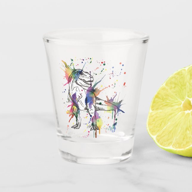 Rainbow Dinosaur Tyrannosaurus  Shot Glass (Front)