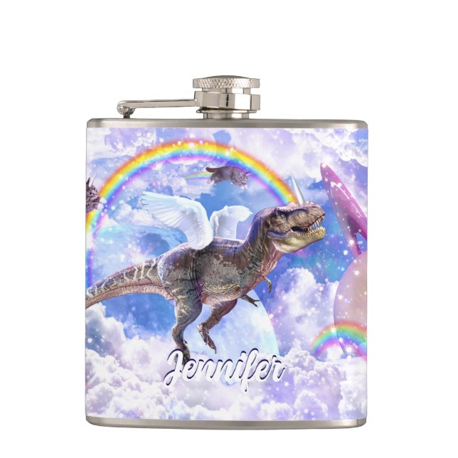 Rainbow dinosaur unicorn dinocorn                  hip flask (Front)
