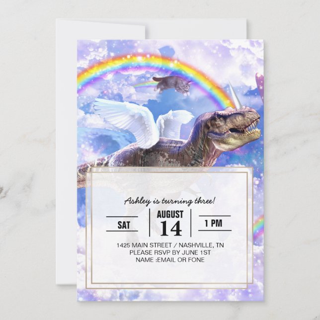 Rainbow dinosaur unicorn dinocorn                  invitation (Front)