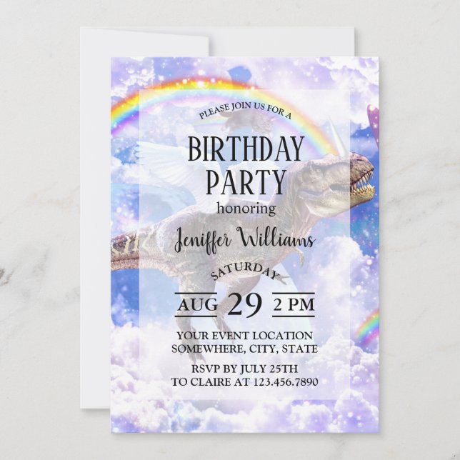 Rainbow dinosaur unicorn dinocorn                  invitation (Front)