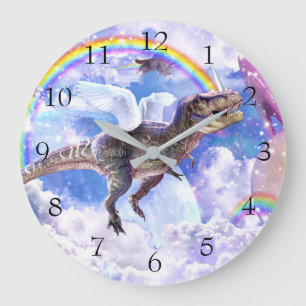 Rainbow dinosaur unicorn dinocorn                  large clock