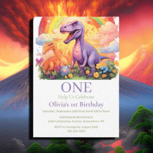 Rainbow dinosaurs birthday theme invitation
