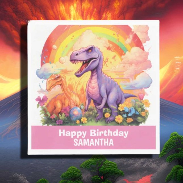 Rainbow dinosaurs birthday theme Pink Napkin (Creator Uploaded)