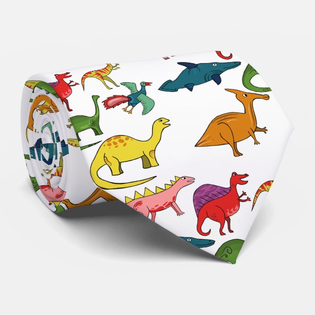 Rainbow Dinosaurs Tie (Rolled)
