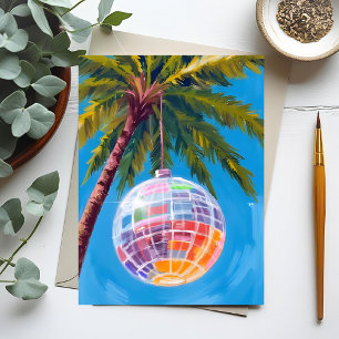 Rainbow Disco Ball Pastel Watercolor Painting Postcard