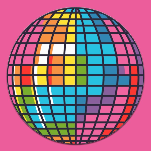 Rainbow Disco Mirror Ball Groovy Dance Party Funky Classic Round Sticker (Colorful rainbow disco mirror ball dance party sticker)