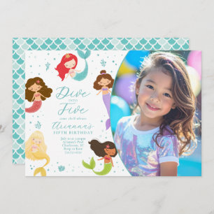 Rainbow Dive into Five Mermaid Birthday Invitation