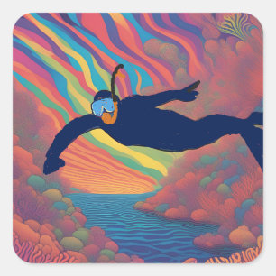 Rainbow diver square sticker