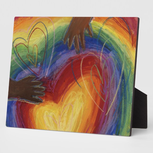 Rainbow Diversity Hearts DEI Art Print Plaques (Side)