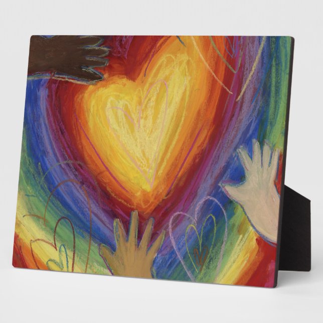 Rainbow Diversity Hearts DEI Plaque Art Print (Side)