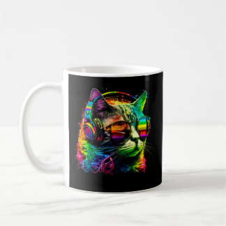 Rainbow DJ Cat With Sunglasses Coffee Mug