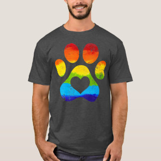 Rainbow Dog Paw Print Flag LGBTQ Gay Pride Month  T-Shirt