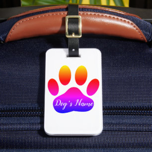 Rainbow Dog Paw Print With Custom Name Luggage Tag