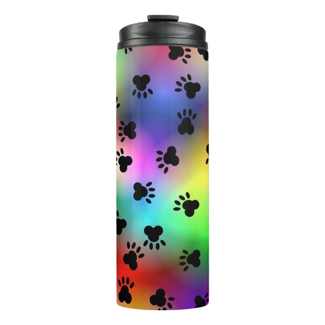 Rainbow Dog Paw Prints Thermal Tumbler (Front)