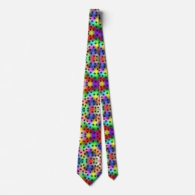 Rainbow dog paw prints Tie (Front)
