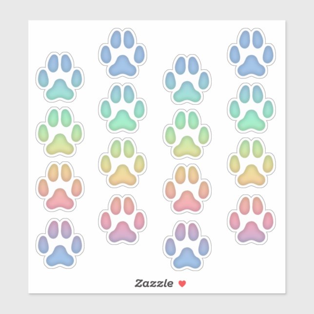 Rainbow Dog Pawprints Animal Tracks Decals (Sheet)