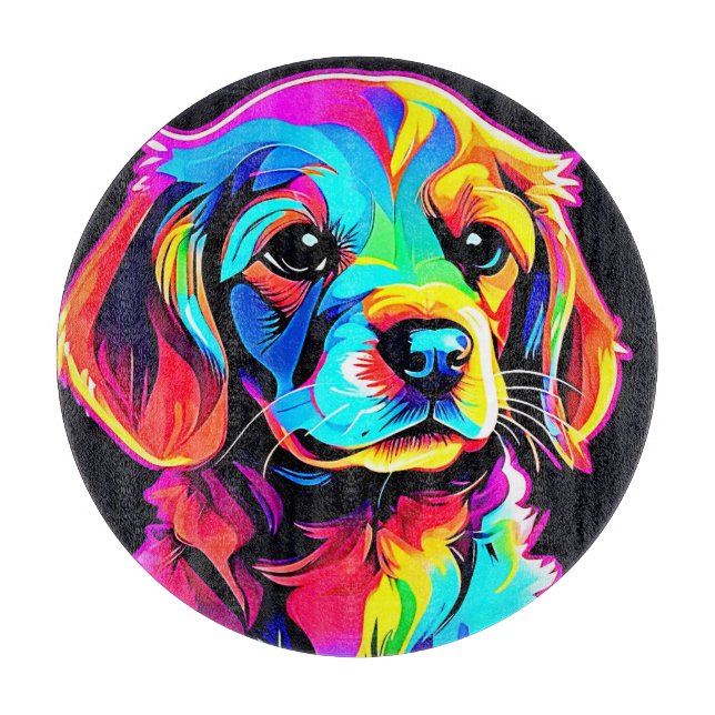 Rainbow Dog Portrait Art Cutting Board (Front)