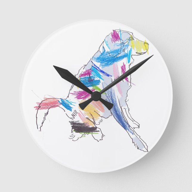 Rainbow Dog Throw Pillow Round Clock (Front)