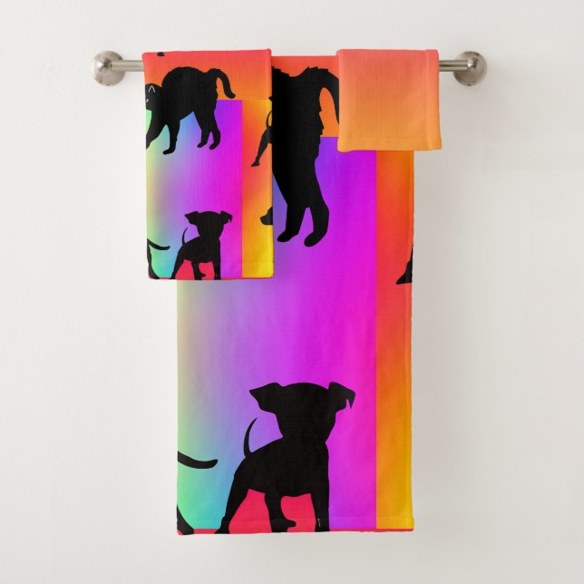 Rainbow Dogs and Cats Poly Cotton  Bath Towel Set (Insitu)