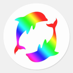 Rainbow Dolphins Classic Round Sticker