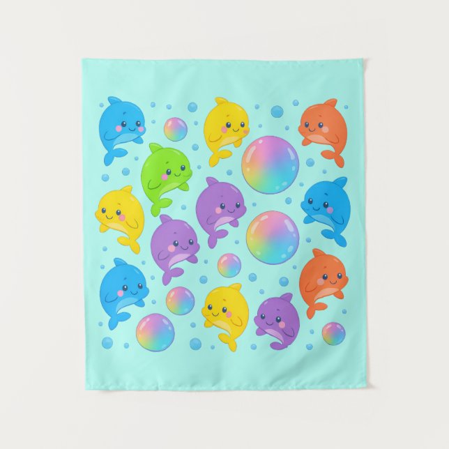 Rainbow Dolphins Tapestry (Front)