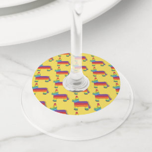 Rainbow Donkey Piñata Cinco De Mayo Birthday Party Wine Glass Tag